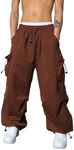 OYOANGLE Men's Cargo Pants Elastic Waist Flap Pockets Hip Hop Baggy Harem Pants Rust Brown Large