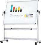 VIZ-PRO Double-Sided Mobile Whiteboard, 48 x 36 Inches, Magnetic Rolling Dry Erase White Board on Wheels with Aluminium Frame and Stand