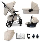 My Babiie MB200i 3-in-1 Travel System - Baby Pushchair, Carrycot, Infant Car Seat (R129 i-Size), Foldable, Includes Footmuff, Rain Cover, from Birth to 22kg (4 Years Approx.) - Oatmeal