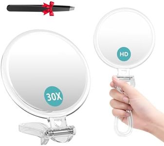 Auxmir 1X/30X Magnifying Mirror for Travel with Handle, Double Sided Hand Mirror with 1X/30X Magnification and Tweezers, Foldable Portable Handheld Magnifying Mirror for Makeup, Shaving, Travel