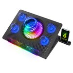 Archer Tech Lab, Squall 200 RGB Gaming Laptop Cooling Pad Stand with Aluminum Metal Grid, 5 Turbo Fans, Dual USB Ports, 5 Adjustable Angles, 4 Way Adjustable Phone Holder (Supports up-to 17" Laptop)