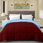 All-Season 300 GSM Double-Reversible Bed Comforter/Quilt/Blanket/Rajai - Down Alternative Quilted Duvet Insert with Corner Ties - Machine Washable -Red and Light Blue