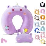 Cirorld Kids Travel Pillow Cute Neck Pillow for Traveling Memory Foam Airplane Pillow with Sleep Mask Animal Flight Pillow Head Rest Neck Support for Cars Long Flights Sleeping Girls Boys (Purple)