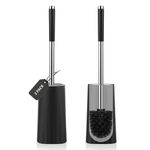 Toilet Brush and Holder, 2 Pack Toilet Brushes for Bathroom with 304 Stainless Steel Long Handle Toilet Bowl Brush with Durable Scrubbing Bristles for Deep Cleaning, Elegant, Splash-Proof, Black