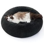 Bedsure Small Dog Bed Donut - Fluffy Calming Cat Beds for Indoor Cats Large, Round Washable Small Bed for Puppy Dog, Grey, 50×50×16cm