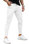 GINGTTO Mens Jeans Skinny Stretch, Premium High Rise Colored Jeans Expandable Waist 4 Seasons (32, White)