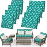 Newwiee 8Pcs Stretch Patio Chair Cushion Covers Waterproof Replacement Sofa Couch Cover for 4 Backrests and 4 Cushions Covers Washable Outdoor Lawn Garden Seat Cover Furniture Protector(Peacock Blue)