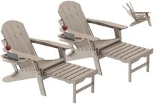 NAVINE Adjustable Adirondack Chair with Retractable Ottoman Set of 2, HDPE Folding Adirondack Chair with Cup Holder, All Weather Fire Pit Chair for Outdoor.