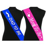 Propsicle Pink Mom to Be Sash & Blue Dad to Be Sash (White Text) Combo Maternity Photo Shoot Mom Dad Sash Combo Baby Shower Party Decoration Sash Combo - Pack of 2