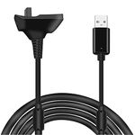 MMOBIEL Charging Cable Controller Compatible with Microsoft Xbox 360 / Xbox 360 Slim - Wireless Controller USB Charging Cable Xbox 360 1.5m / 4800mAh - Black