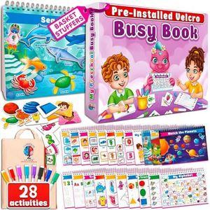 Curious 2 Learn Montessori Busy Book for Toddlers Ages 3–5 – Premium Thick Pages, Preassembled Learning Binder with 28 Activities, Travel Bag & 8 Markers – Durable Educational Montessori Toy