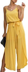 ECOWISH Women Long Pants Jumpsuit: 2024 Fashion Adjustable Spaghetti Strap Oversized Romper High Waisted Overalls Yellow L