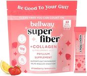 Bellway Super Fiber Packets + Collagen, Sugar-Free Psyllium Husk Powder with Collagen Peptides & Hyaluronic Acid for Gut Health, Healthy Skin, Nails, Bones & Joints, Strawberry Lemonade (10 Packets)