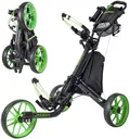 EASEGO Golf Push Cart 3 Wheel : Golf Bag Cart Foldable with Phone/Cup/Umbrella Holder Compact Golf Pull Carts Quick Fold Golf Caddy Push Carts with Large Wheelbase for Different Terrain (Lemon Green)