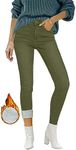 luvamia Women's High Waisted Skinny Jeans, Fleece Lined Pants, Olive Green, Size S