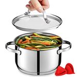 GOURMEX 1.9 Qt Induction Casserole | Stainless Steel Pot With Glass Cookware Lid | Interior Measurement Markings | Compatible with All Heat Sources | Dishwasher Oven Safe (1.9 Quart)