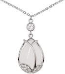 Hiqmic 925 Sterling Silver Flower Bud Opal Pendant Necklace White Gold Plated Jewelry Gifts for Women 16"-18"_WK99109-Silver