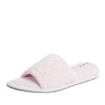 Dearfoams Indoor/Outdoor Women’s Terrycloth Slide Slipper - Comfortable, Cushioned Slippers with Open-Toed Quilted Design, Pink