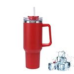 Tumbler with Straw Lid and Handle, Stainless Steel Coffee Travel Insulated Cup Mug, 40oz Cup Travel Mug, Water Bottle Thermos for Hot and Cold Coffee (Red)