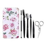 FITDON Eyebrow Grooming Set, Professional Slant Tip Tweezers & Curved Stainless Steel Scissors & 3PCS Brow Razors Trimmer & Duo Angled Eyebrow Brush with Spoolie