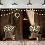 Imirell Wedding Rustic Barn Door Backdrop 7Wx5H Feet Vintage Country White Floral Wooden Board Light Western Polyester Fabric anniversary Photography Backgrounds Photo Shoot Decor Props Decoration