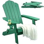 YITAHOME Folding Adirondack Chair, Heavy Duty Foldable Plastic Outdoor Chairs with Rotatable Cup Holder, Oversized Fold up Fire Pit Chairs for Garden Lawn Yard Patio Deck Pool Porch Beach