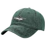 Outdoor Shaping Fish Embroidery Dad Hat - Soft Washed Cotton Unstructured Baseball Cap for Unisex Adjustable Vintage Style Forest Green
