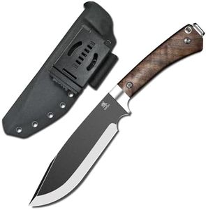 KATSU Full Tang Fixed Blade Knife with K-Sheath, Flat Saber Grind and Clip Point Blade, Camping, Hiking & Outdoor Camping Knives for Men, Modern Kennata (Walnut Handle)