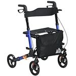 HOMCOM 4 Wheel Rollator with Seat and Back, Folding Mobility Walker with Carry Bag, Adjustable Height, Dual Brakes, Cane Holder, Lightweight Aluminium Walking Frame for Seniors and Disabled, Blue