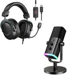 FIFINE Gaming Headset and XLR Dynamic Microphone Bundle, USB Headset Set with 7.1 Surround Sound for PS5/PS4, Podcast Recording Mic with RGB, Mute Button, Headphones Jack for Vocal YouTube (H9+AM8)