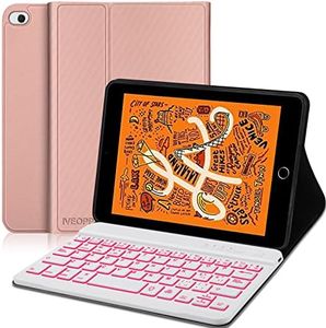 IVEOPPE Teclado iPad Mini 5, Funda iPad Mini 5 con Teclado, Español Ñ Teclado Bluetooth Retroiluminados Inalámbrico para iPad Mini 5/4/3/2/1, 7.9 Pulgadas, Oro Rosa