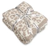 Ultra Soft Leopard Throw Blanket for Couch, Lightweight Warm Fluffy Reversible Cream Cheetah Throw Blanket for Sofa Bed Decor, Beige