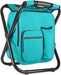 Kikerike Backpack Stool Cooler Chair Heavy Duty 400 LBS Max Load Portable Lightweight Stool Backpack Folding Fishing Cooler Stool for Camping Hunting Fishing - Blue-Green