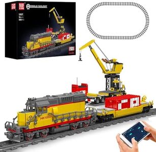 Mould King 12027 Diesel Locomotive Train Building Sets with a Semi-Trailers, Cranes, Remote/App Control Engineering Toy Kit, SD40-2 Scale Model with Train Tracks for Adults (1170 Pieces)