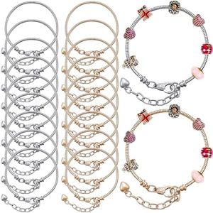 Hicarer 20 Pcs Snake Charm Bracelet Chain Charm Bracelet Adjustable Snake Bracelet with Heart Shape Extender Chain Copper Bracelet Chain DIY Bracelet Chain for Women Jewelry Making(Silver, Gold)