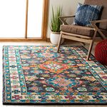 Zayan Rugs Wool Carpet with Loop Pile 10c.Textured Yarn Anti Shedding Rug Size 5x8 feet Multicolor