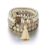 Shining Diva Fashion Latest Stylish Evil Eye Boho Bohemian Bangle Bracelet for Women and Girls (rrsd15423b)(Beige)