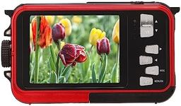 Dual Screens Waterproof Digital Camera, Full HD 2.7K 48MP 10ft 16X Digital Zoom Waterproof Dual Front and Rear Screen Digital Camera for Teenagers Beginners. (Red)