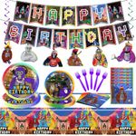 108pcs VR Birthday Decorations Tableware Set, VR Game Theme Birthday Party Decorations Include Banner, Plates, Forks, Napkins, Tablecloth, VR Party Supplies for Fans