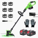 21V Cordless String Trimmer Weed Wacker Edger, Electric Weed Wacker Battery Powered with 2 x 4.0Ah Batteries, 12 Inch Grass Trimmer with Auto Feed, Digital Display Lawn Edger for Yard Garden-Green