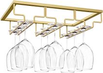 Wine Glass Rack - Under Cabinet Stemware Wine Glass Holder - Wine Glasses Storage Hanger Metal Organizer for Cabinet Kitchen Bar (Gold, 3 Rows 1 Pack)