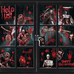 Halloween Window Clings, Hianjoo 9 Sheet 59Pcs Bloody Footprints Decorations Sticker Double Side Scary Halloween Decoration Window Stickers for Store Office Home