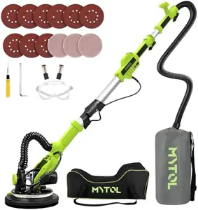 MYTOL Drywall Sander, 7.2A Electric Drywall Sander with Vacuum Dust Collection, 6 Variable Speed 900-1800RPM, LED Light, Foldable & Extendable Handle, 9 Pcs Sandpaper&3 Pcs Grid Sandpaper, Full Green