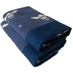 Sue Rossi 100% Turkish Cotton Hand Guest Towels, Pack Of 2, Very Soft & Absorbent, Quick Dry 500gsm Thick, Bathroom Or Kitchen Utility Towel Set. (Navy Blue Bee)