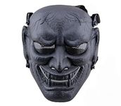 Yimai Japanese Samurai Metal Mesh Full Face Protective Airsoft Mask -Permance Goggle-Black-Halloween Mask