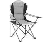 Hyfive Folding Camping Chairs Heavy Duty Luxury Padded with Cup Holder High Back - Grey - 1 Chair