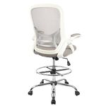 HYLONE Drafting Chair, Tall Office Chair Standing Desk Stool with Adjustable Foot Ring, Flip-Up Arms, Mesh High-Back Drafting Table Chair, White & Grey