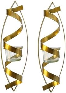 Lily’s Home Tealight Candle Wall Sconces, Spiral Ribbon Iron Metal Art Decoration. Ideal for Wall, Hallways, Living Room.Fit for Wedding, Party and Daily Home Decoration.12 Inch Long. Gold, Set of 2.