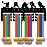 CREATCABIN Hockey Medal Holder Runner Medal Hanger Display Rack Sports Metal Hanging Awards Iron Small Mount Decor Awards for Wall Home Badge Race Runner Marathon Medalist Black 11.4 x 5.1 Inch