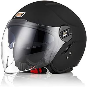 ORIGINE Casque Moto Jet Casque Scooter Ouvert Adulte avec Double Visière Homologué ECE (Solid Matt Black,L)